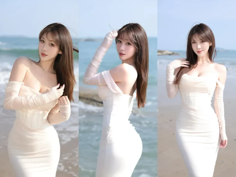 海边长裙拍照，几个姿势技巧，温柔又漂亮，尽显好身材-霞书