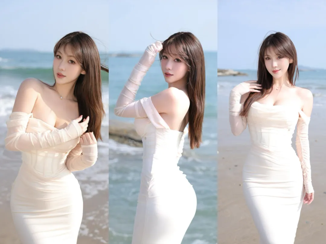 海边长裙拍照，几个姿势技巧，温柔又漂亮，尽显好身材-霞书