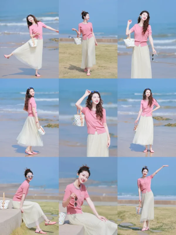 海边穿裙子拍照，9个姿势技巧，年轻又漂亮，上镜显气质-霞书