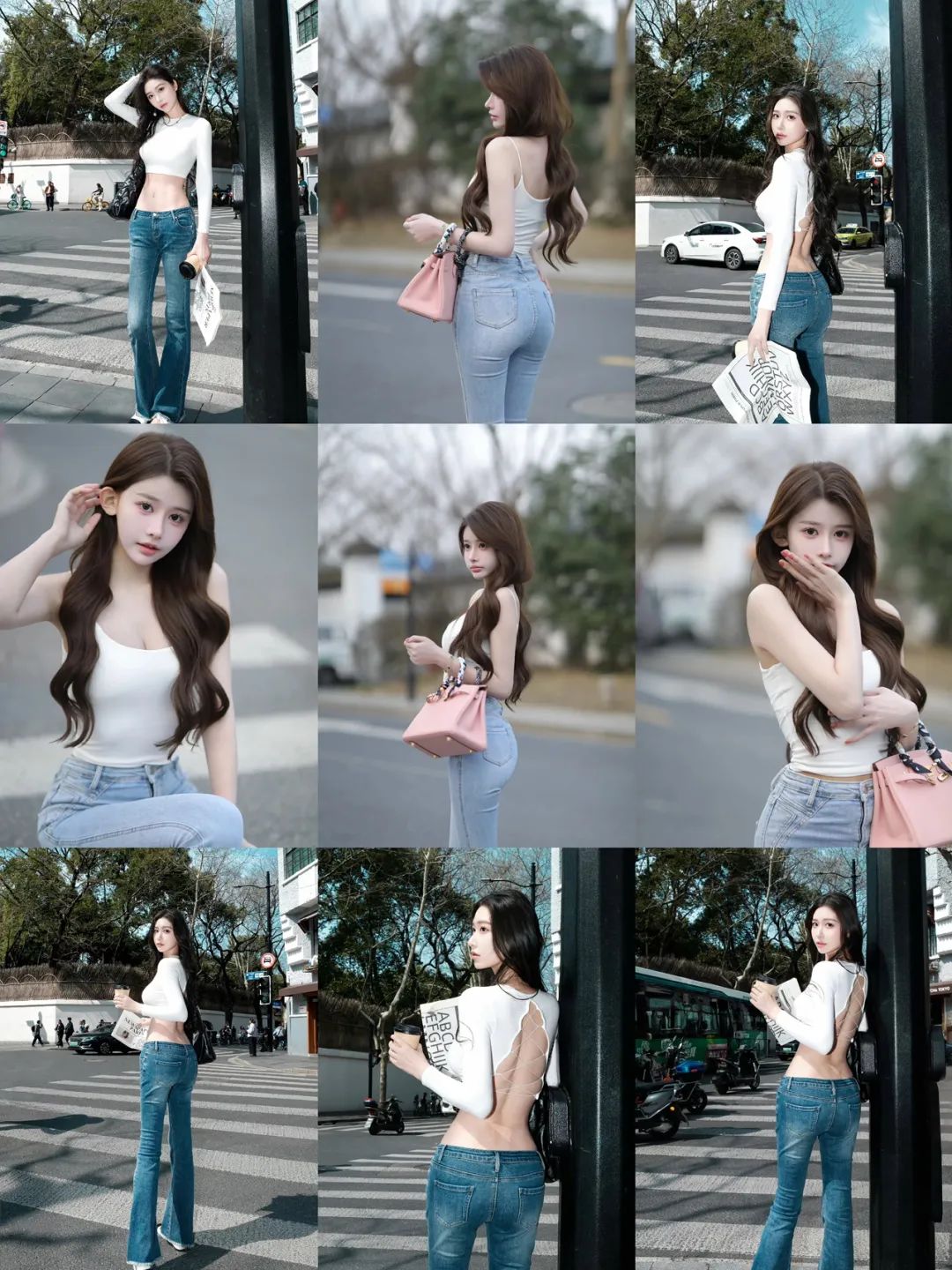 街头穿牛仔裤拍照，9个动作姿势，漂亮气质又时髦，高级松弛又自信显身材-霞书