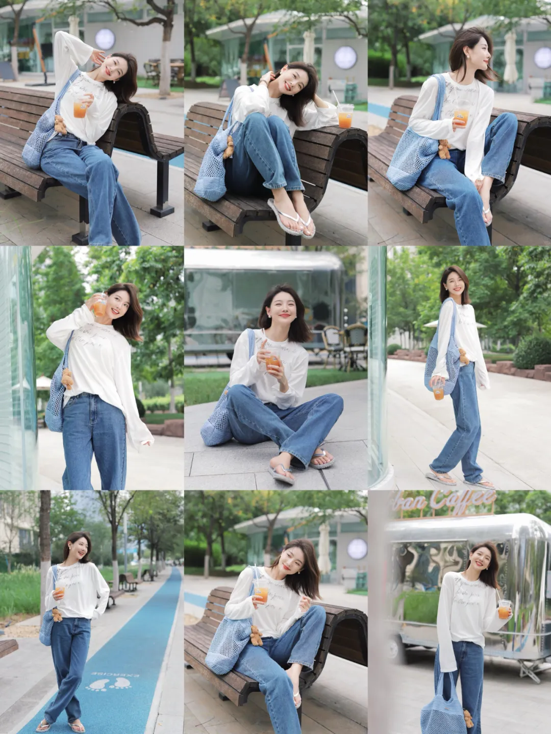 牛仔裤街拍，站姿、坐姿全讲解，清纯显身材，上镜有气质-霞书